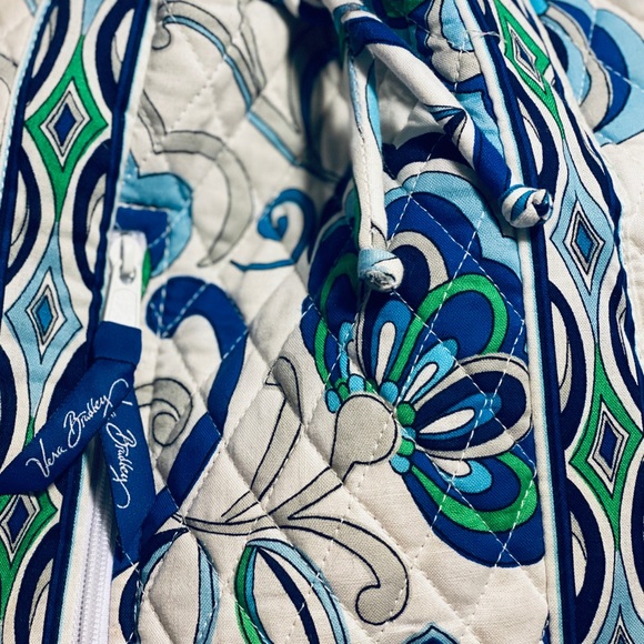 Vera Bradley Drawstring Backpack Blue White Green - Picture 3 of 16